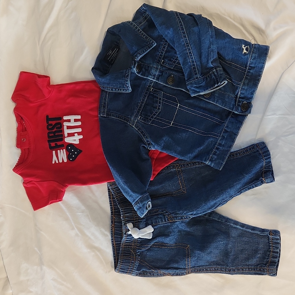 3 month 4th of July outfit set, onsie, pants and jacket